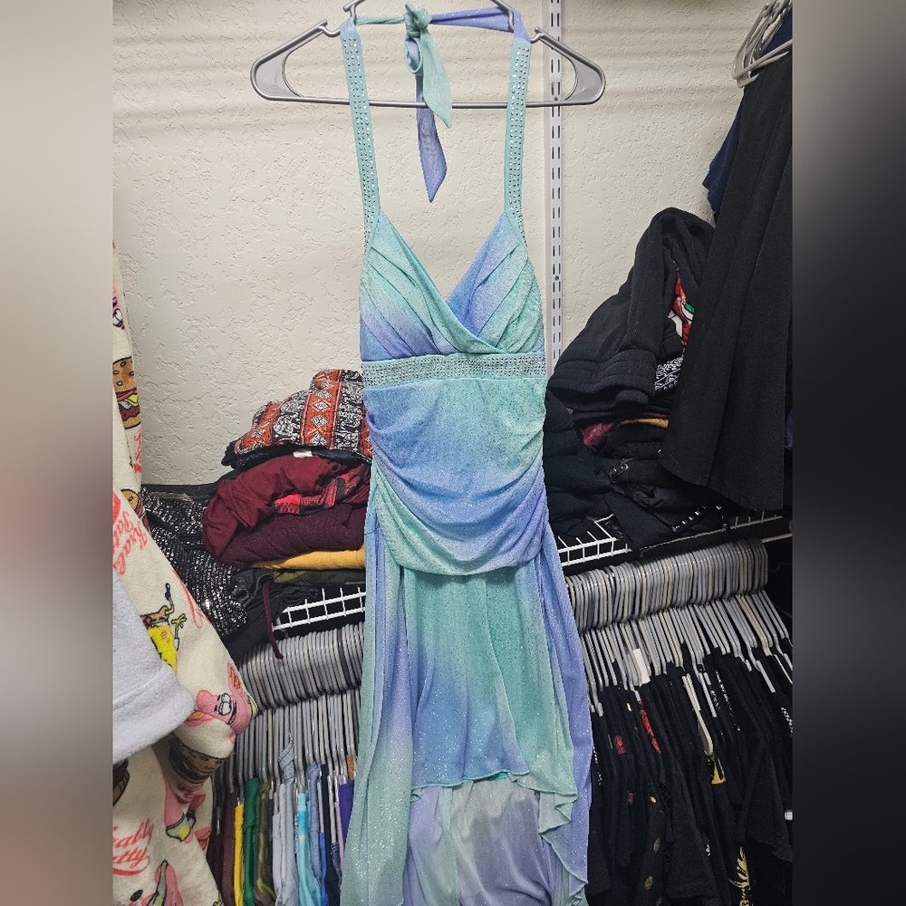 Trixxi Blue and Green Gradient Halter Dress